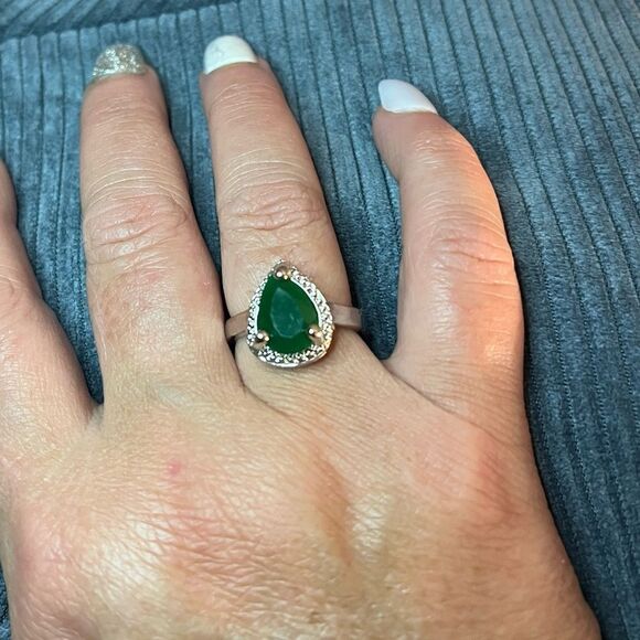 The Tears of Green Cabochon statement ring silver size 6 - Picture 2 of 7